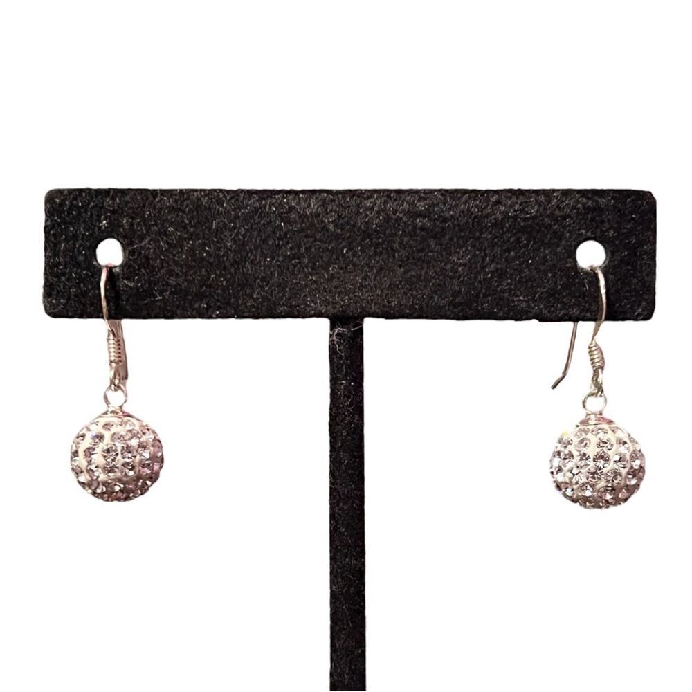 Elegant Sterling Silver Crystal Ball Dangle Earrings - Picture 3 of 3